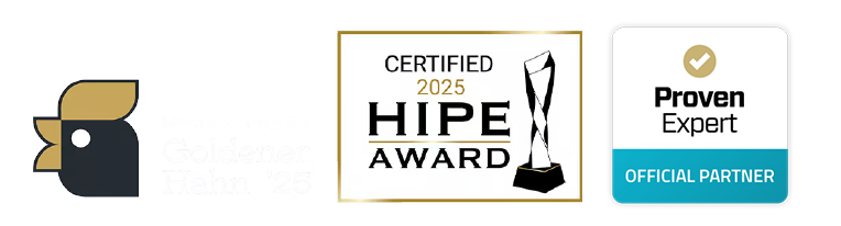 Nominierung Goldener Hahn 2025 | HIPE Award 2025 | Proven Expert Official Partner Nominierung Goldener Hahn 2025 | HIPE Award 2025 | Proven Expert Official Partner